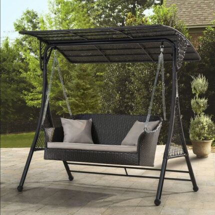outdoor wicker swing two, three seater swing with stand for garden, patio, balcony, terrace by Sundecor Outdoor Furniture