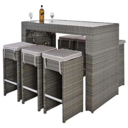 outdoor wicker bar stools and bar console table for garden, patio, terrace, bar, club, restaurant by Sundecor Outdoor Furniture