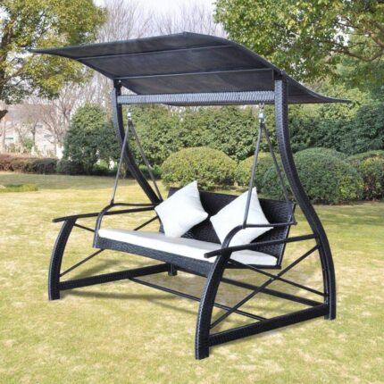 Outdoor wicker swing two, three seater with stand for garden, patio, balcony, terrace by Sundecor Outdoor Furniture