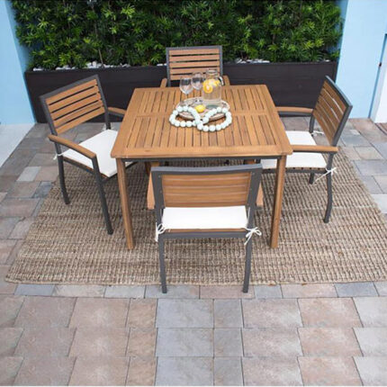 Outdoor Furniture Wood & Metal Dining Set for Garden, Balcony, Terrace by Sundecor Outdoor Furniture