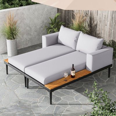 Outdoor Furniture Wood & metal Daybed for Garden, patio, poolside, farmhouse, restaurant, resort by Sundecor Outdoor Furniture