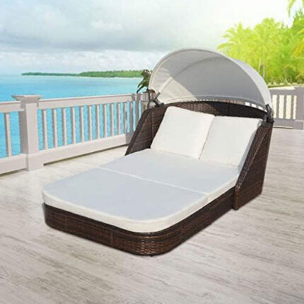 Outdoor Wicker Canopy Daybed for Garden, patio, terrace, poolside, restaurant, resort, club, bar, farmhouse by Sundecor Outdoor Furniture