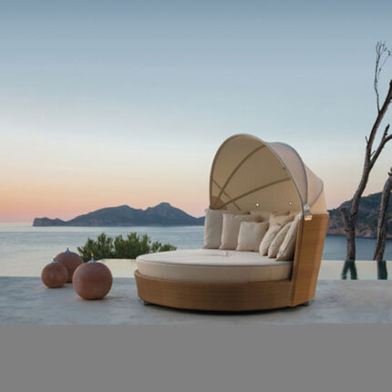 Outdoor Wicker canopy daybed in Panaji Goa India for garden, patio or poolside by Sundecor Outdoor Furniture