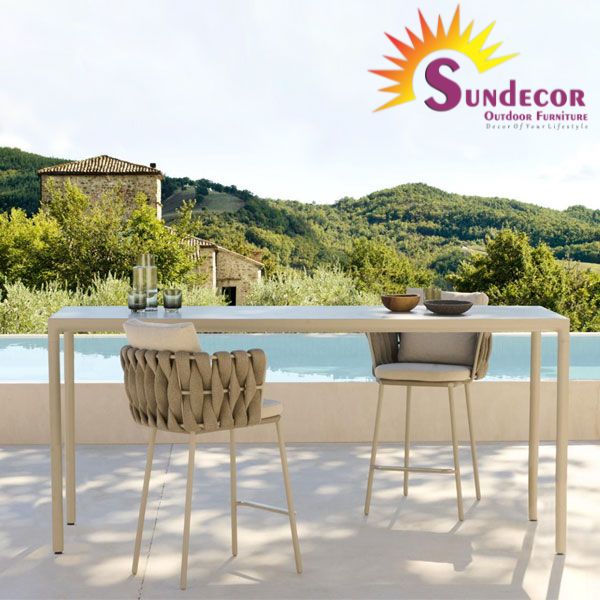 Outdoor Braid & Rope Bar Chairs for Garden, patio, terrace, restaurant, resort, club, bat, farmhouse by Sundecor Outdoor Furniture