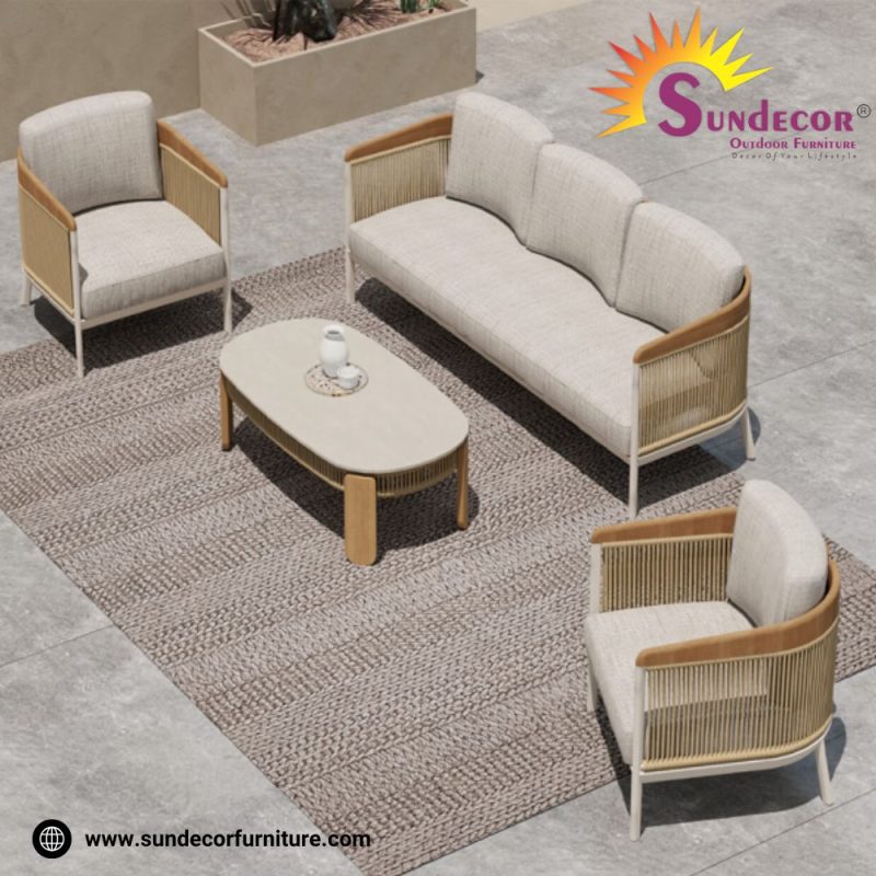 Premium Braid & Rope Outdoor Sofa Set Manufacturers in Hyderabad, perfect for garden, patio, or resort by Sundecor Outdoor Furniture